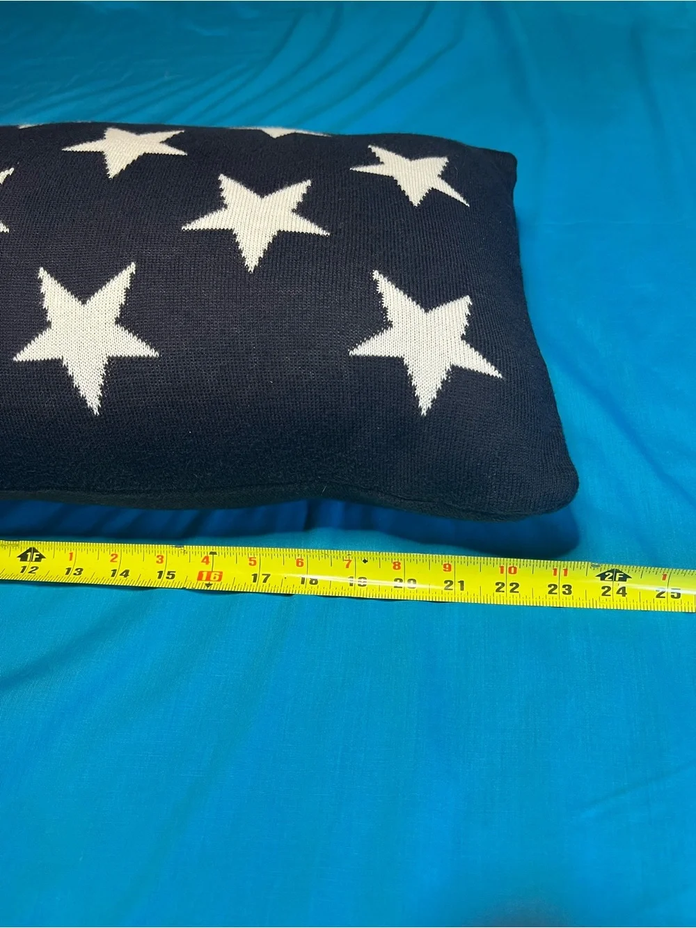 Stars & Stripes Knit Lumbar Throw Pillow Navy White Stars 24x12 Cotton
